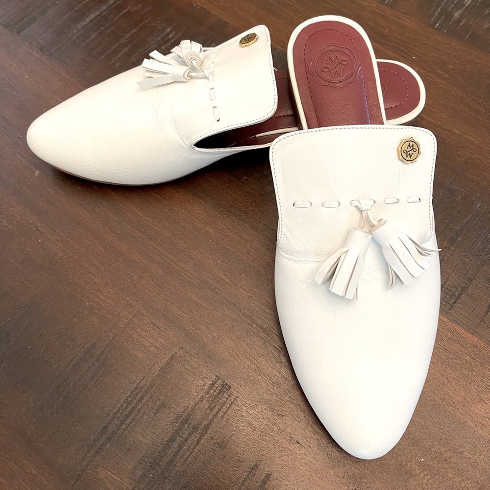Monica Marquez White Leather Mules w/Tassels Size 5.5 (See Notes)